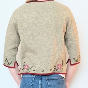 Abercrombie Lambswool Embroidered Cream Prairie Cottage Core Cardigan Size Large